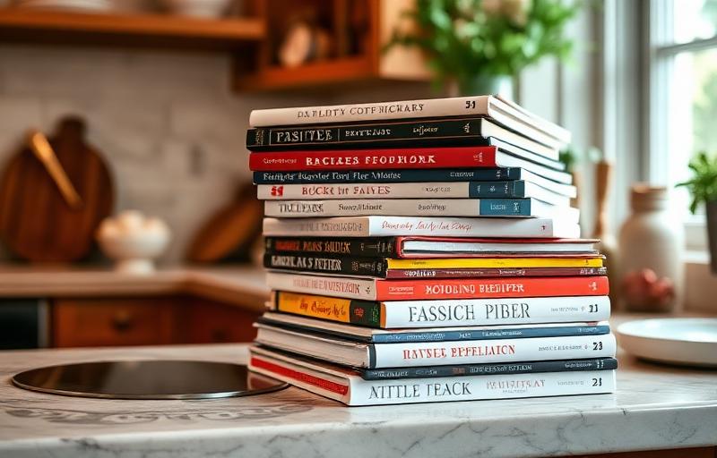 Stack of recipe books